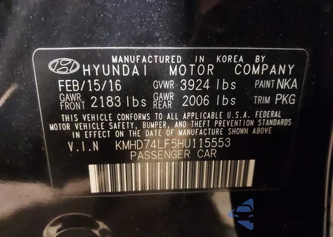 2017 Hyundai Elantra Se z USA, uszkodzony, nr VIN KMHD74LF5HU115553